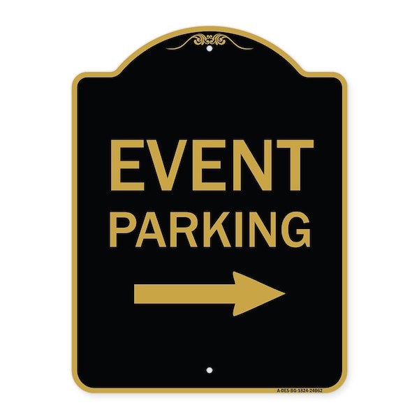 Event Parking W/ Left Right Arrow, Black & Gold Aluminum Sign, 18" x 24", BG-1824-24062